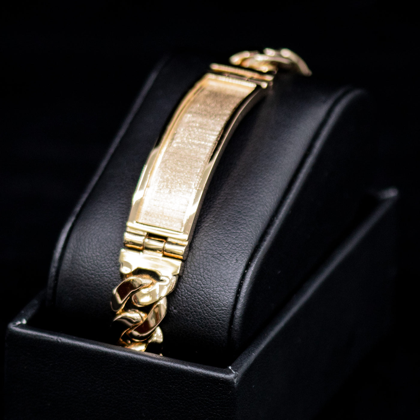 9" Textured Cuban Italian ID Bracelet Yellow Gold 14K