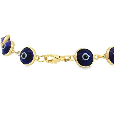 14K Gold Chain Bracelet with Blue Evil Eye Charms - Ward Off Negativity in Style