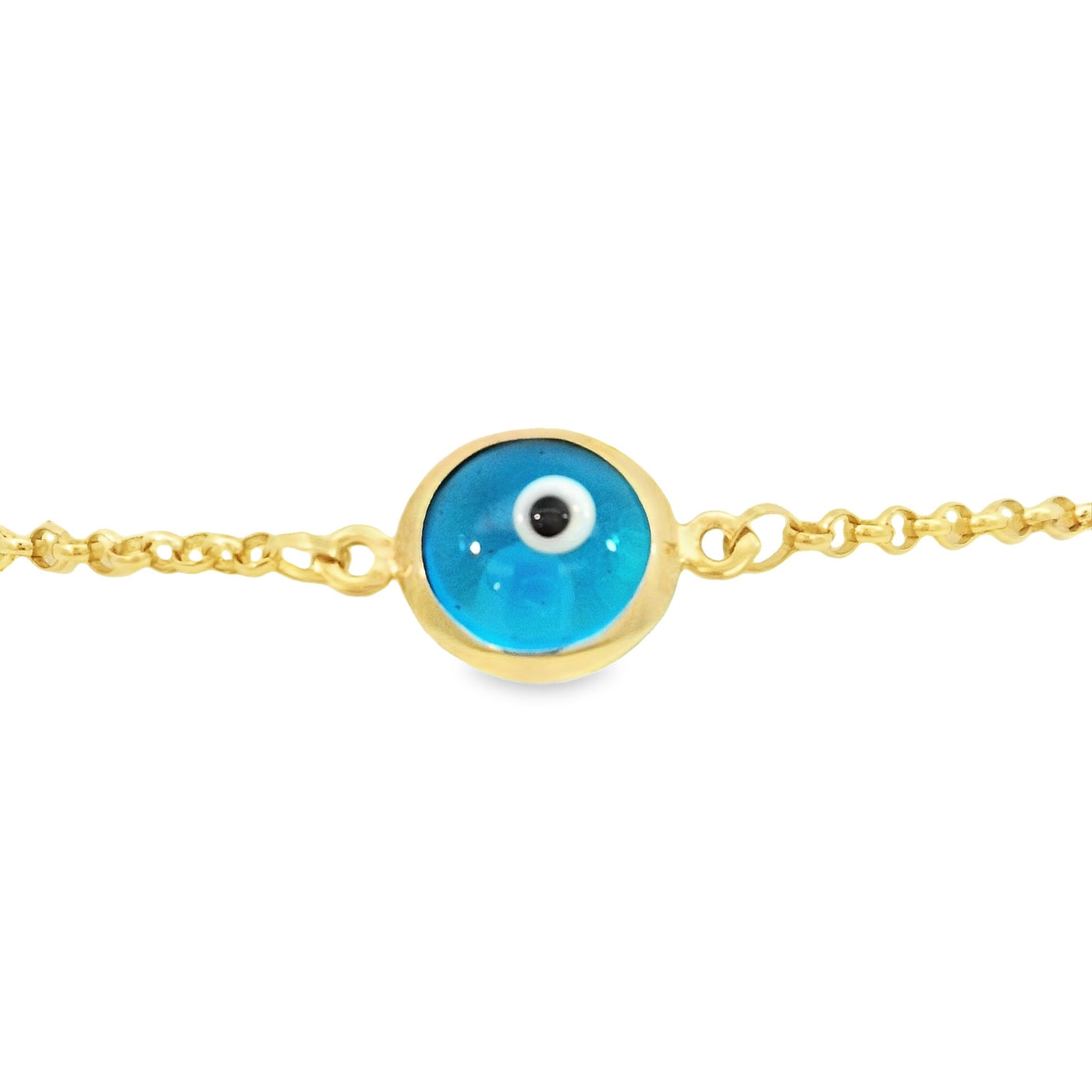 14k Blue Evil Eye Charm Bracelet on Gold Chain