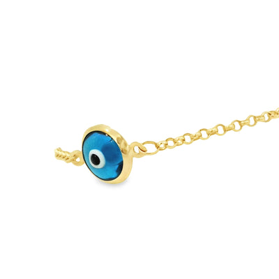 14k Blue Evil Eye Charm Bracelet on Gold Chain