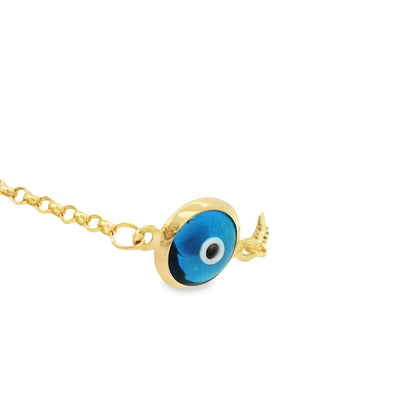 14k Blue Evil Eye Charm Bracelet on Gold Chain