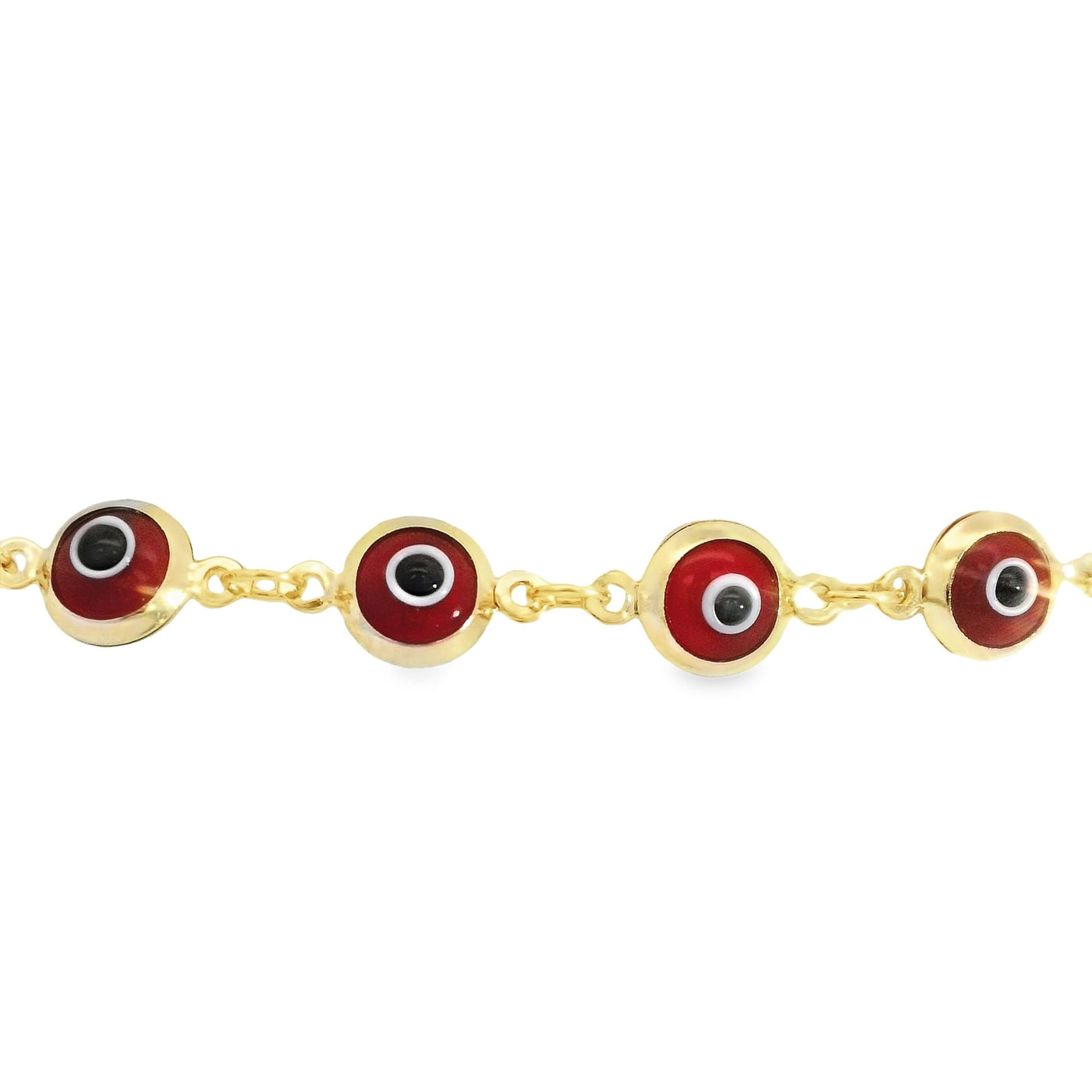 14K Chain Bracelet with Protective Red and White Evil Eye Charms