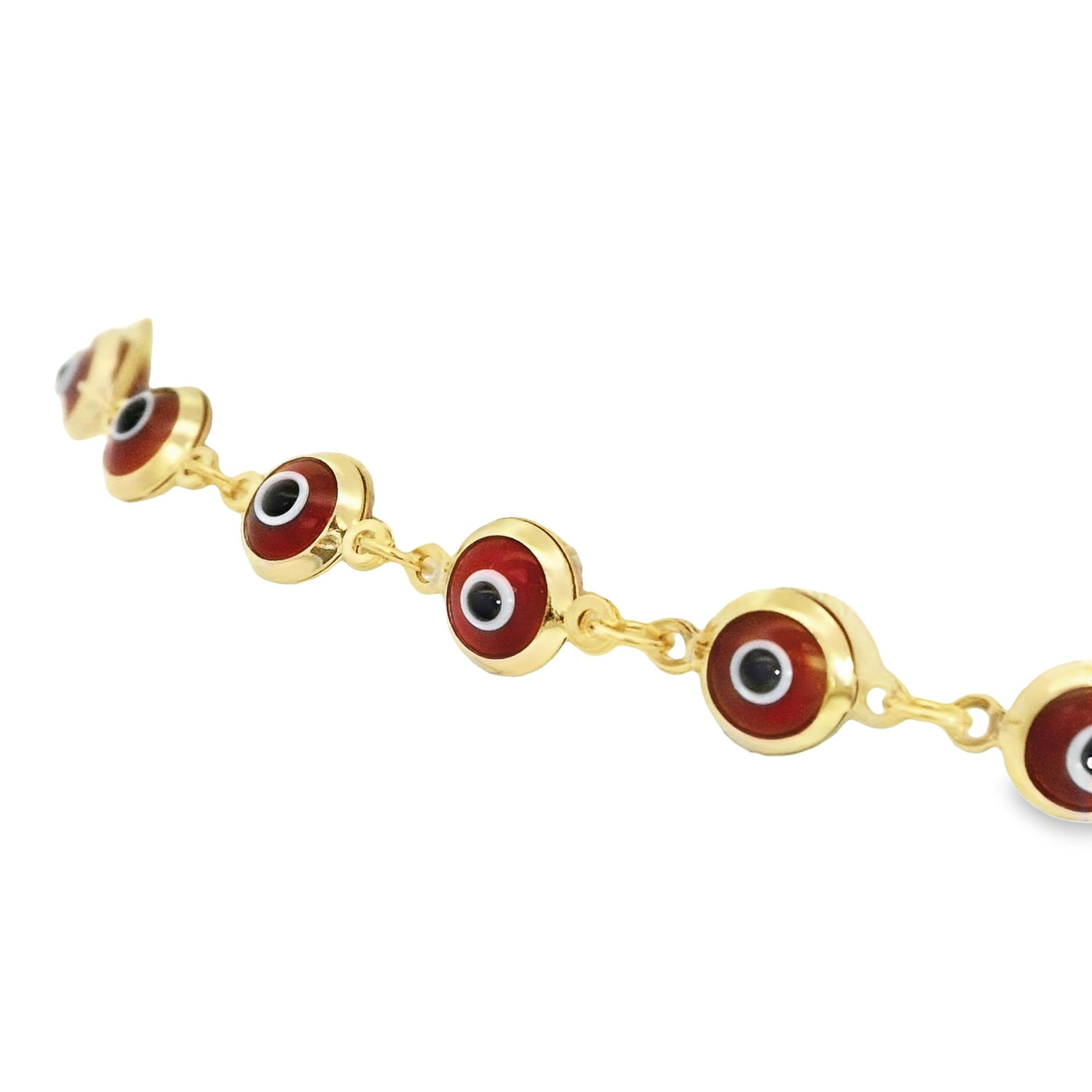 14K Chain Bracelet with Protective Red and White Evil Eye Charms