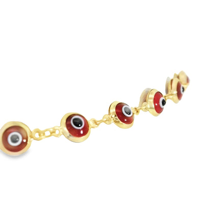 14K Chain Bracelet with Protective Red and White Evil Eye Charms