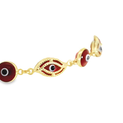 14K Red and Gold Evil Eye Charm Bracelet– Sophisticated Protection Amulet**