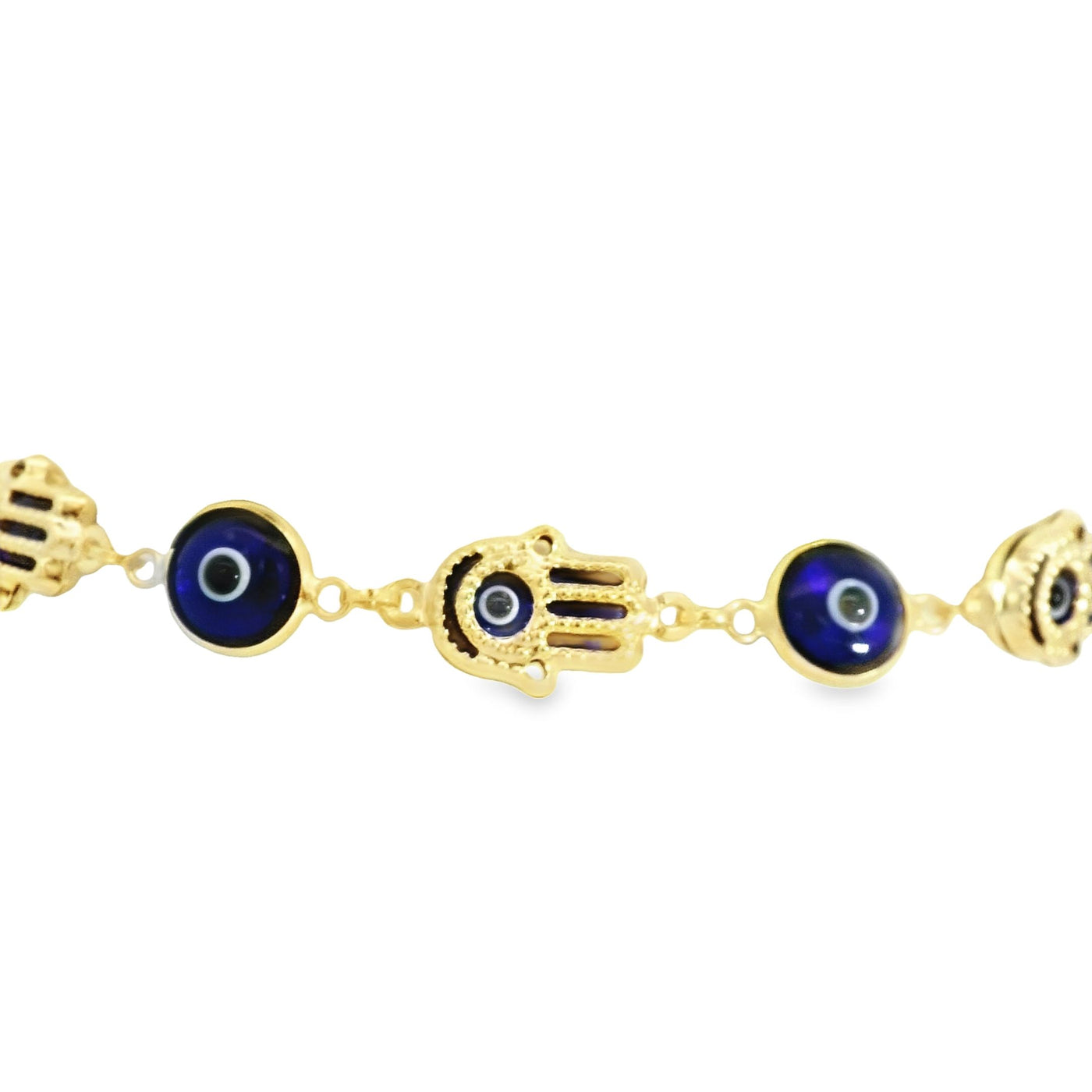 14k Gold and Blue Evil Eye Charm Bracelet