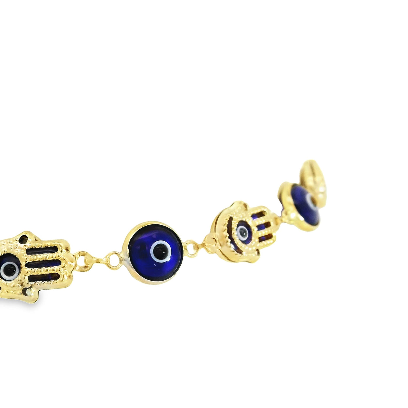 14k Gold and Blue Evil Eye Charm Bracelet