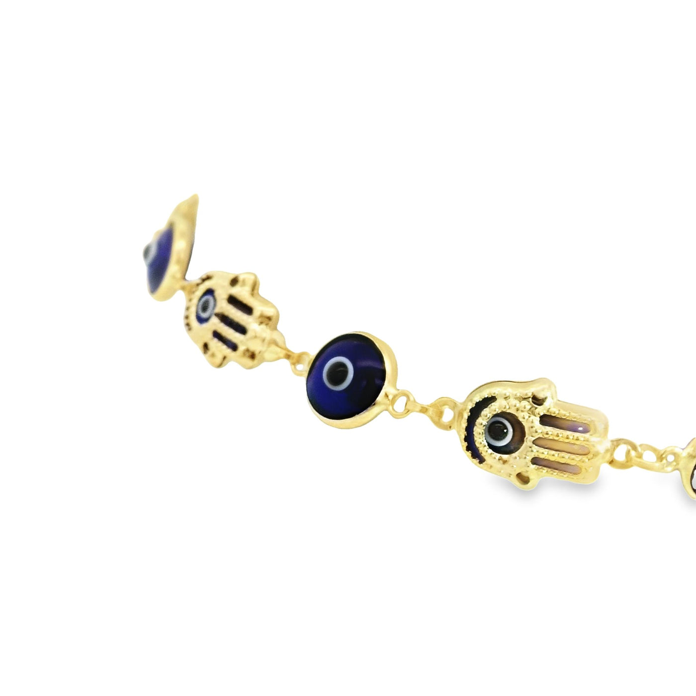 14k Gold and Blue Evil Eye Charm Bracelet