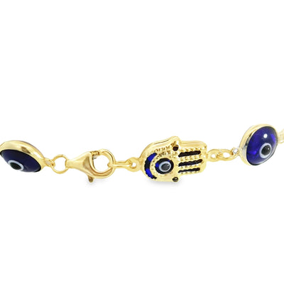 14k Gold and Blue Evil Eye Charm Bracelet