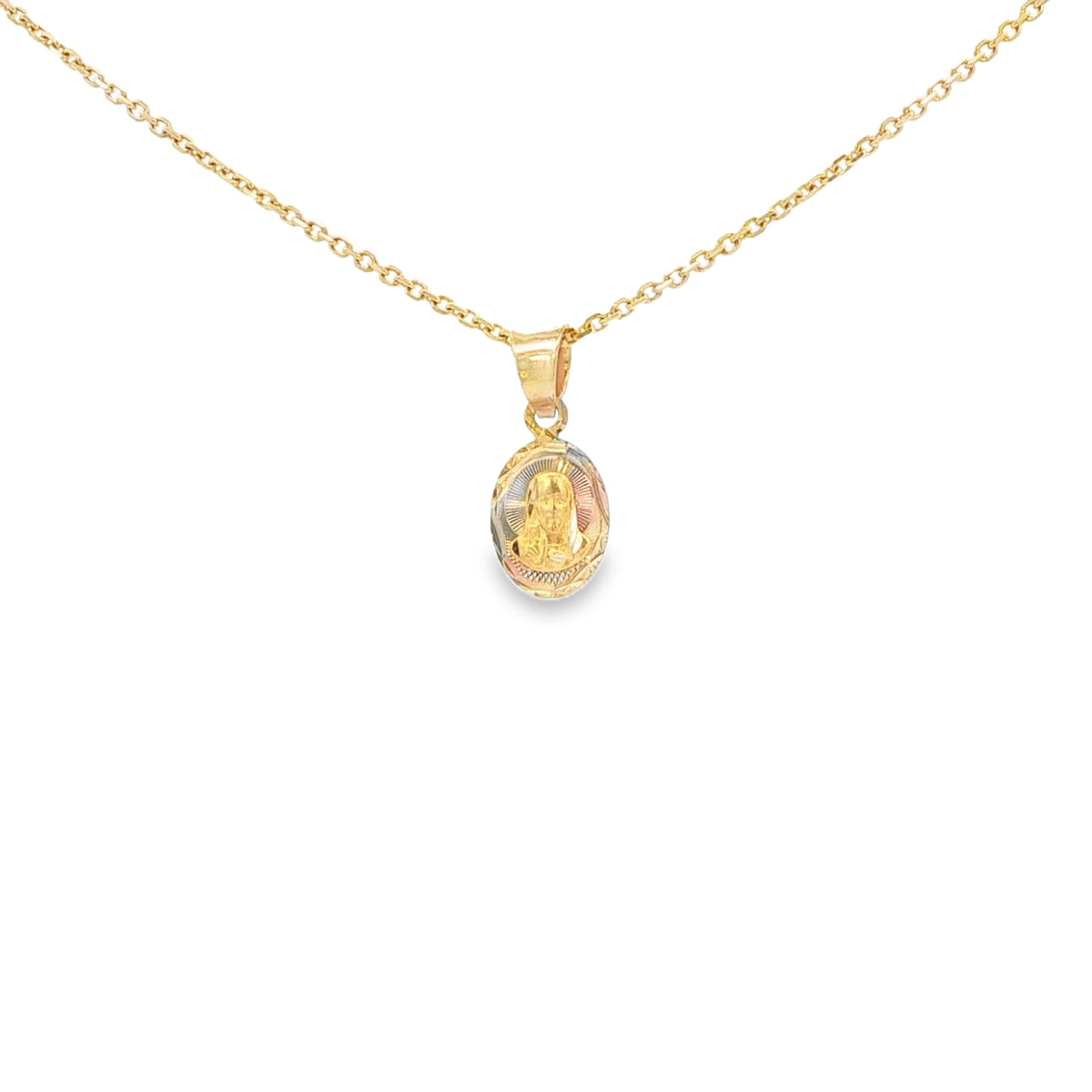 PENDANT 14K JESUS DC OVAL JESUS FACE 3TONE