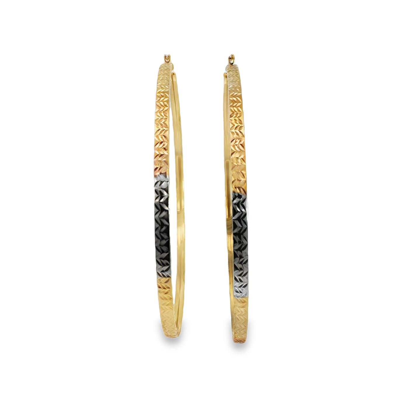 14K Large Tri-Color Hammered Hoops