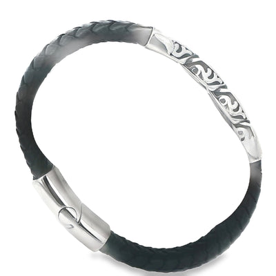 STAINLESS STEEL MIAMI CUBAN PLAQUE LEATHER BAND