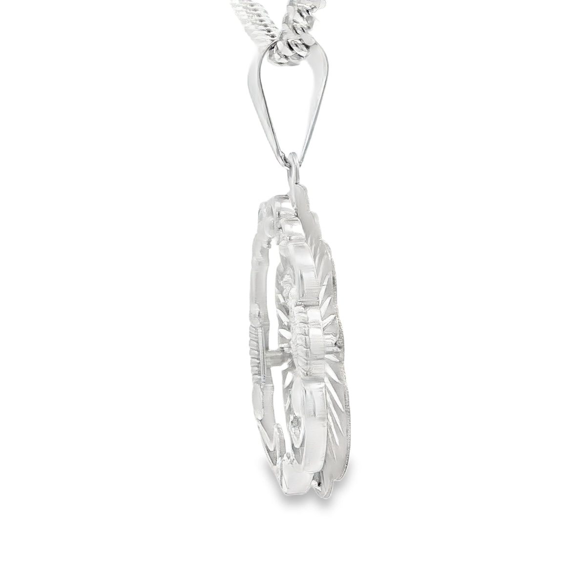 STERLING SILVER CHARM SAN LAZARO SCROLL BORDER SUNBURST BACK