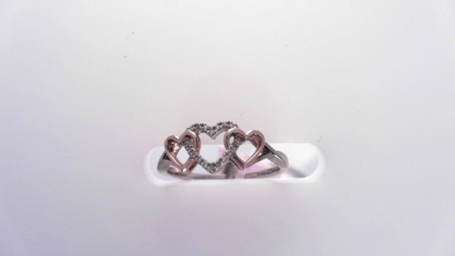 RING 14K  HEARTS ROSE AND WHITE DIAMONDS 0.04ctw