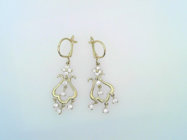 14 KARAT DROP EARRINGS WEIGHT: 3.2G : CZ FLEUR DE