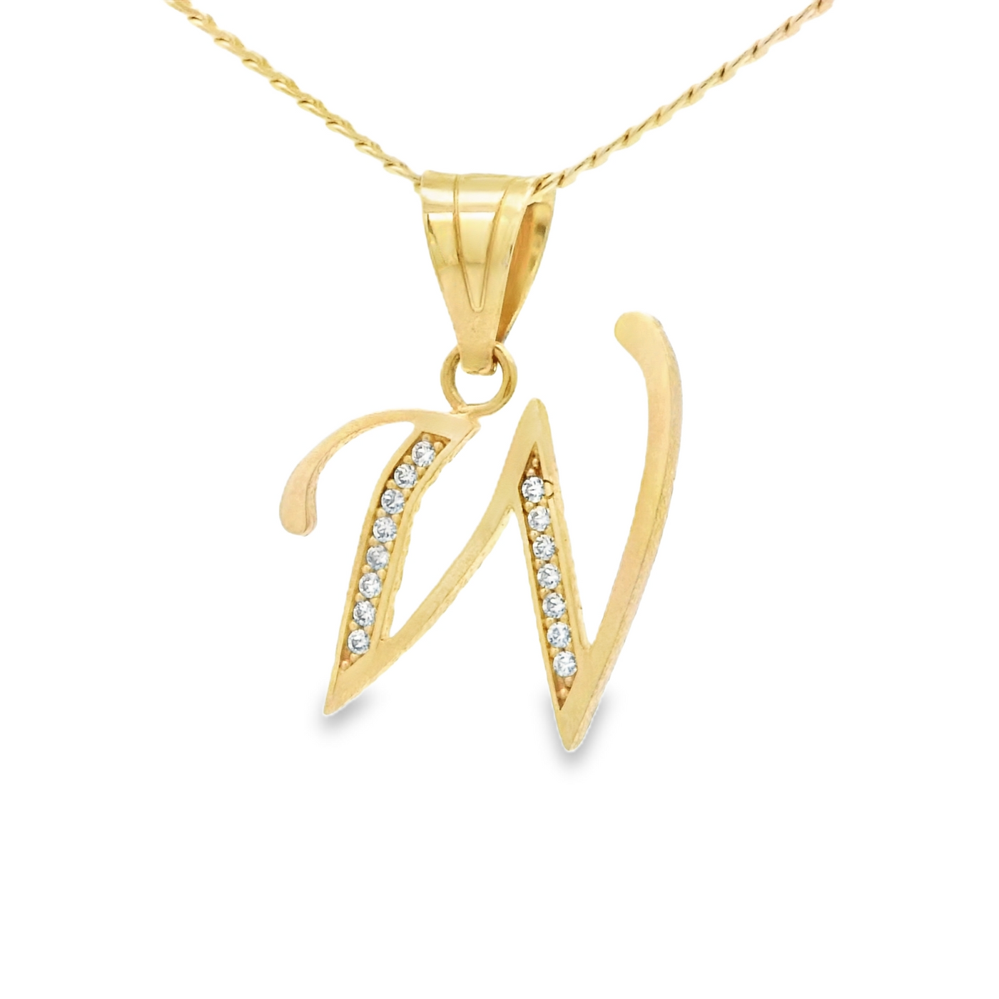 PENDANT 14K Letter W CZ Italian