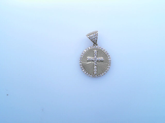 14KP 2.1G MEDALLION CZ CROSS ROUND BURST