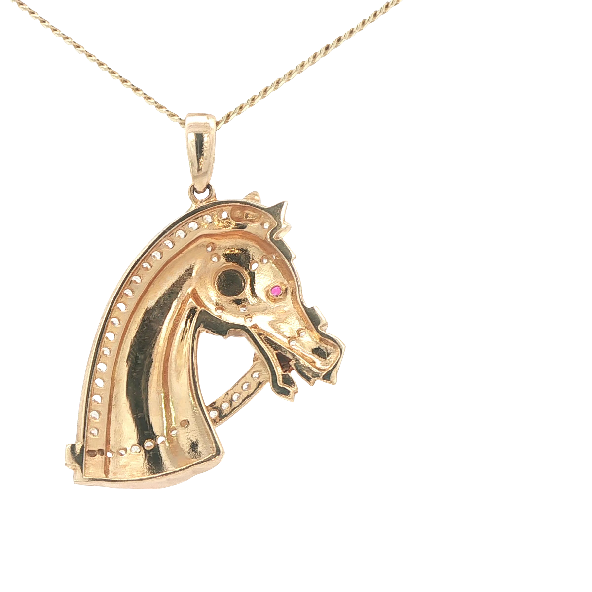 PENDANT 14KP 7.3G HORSE HEAD CZ HORSE RED EYE