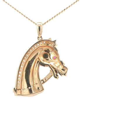 PENDANT 14KP 7.3G HORSE HEAD CZ HORSE RED EYE