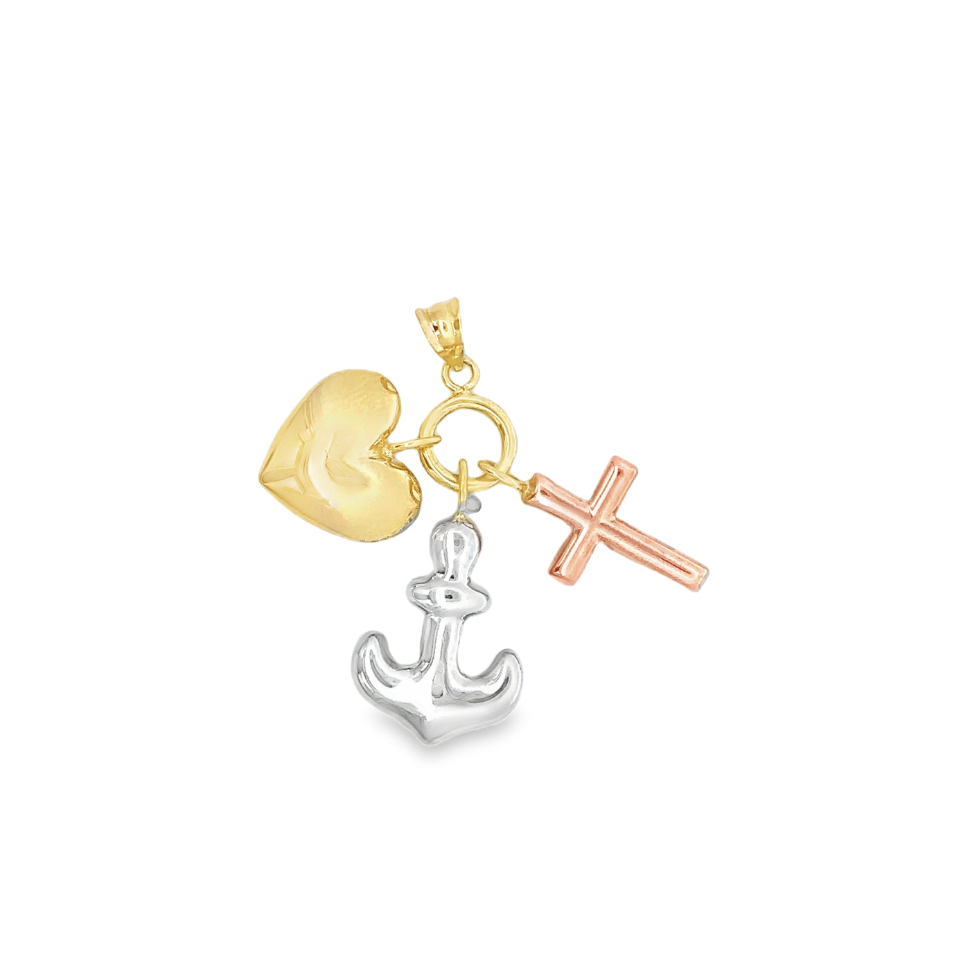 PENDANT 14K 2.4G DANGLE ANCHOR HEART CROSS 3TONE