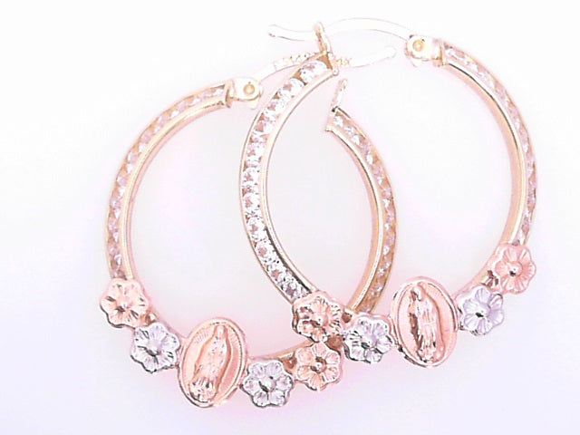 EARRINGS THREE-TONE 14 KARAT SMALL HOOP EARRINGS W