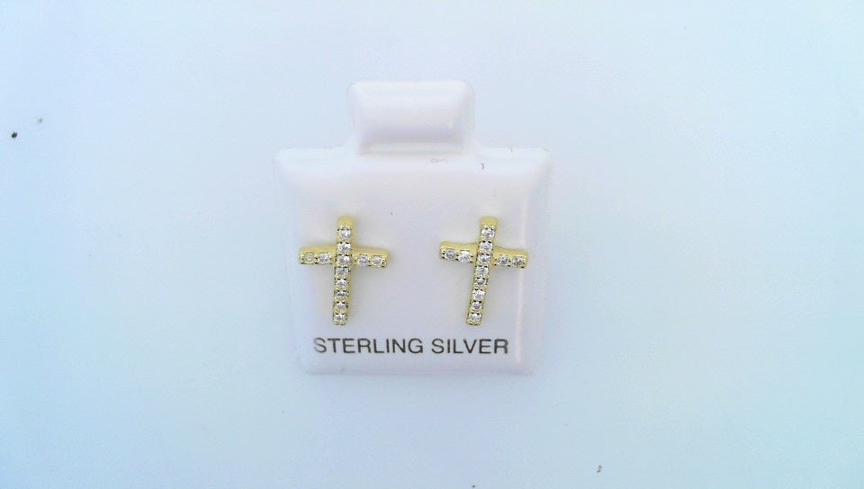 STERLING SILVER STUD EARRINGS WEIGHT: 0.9G CZ CROS
