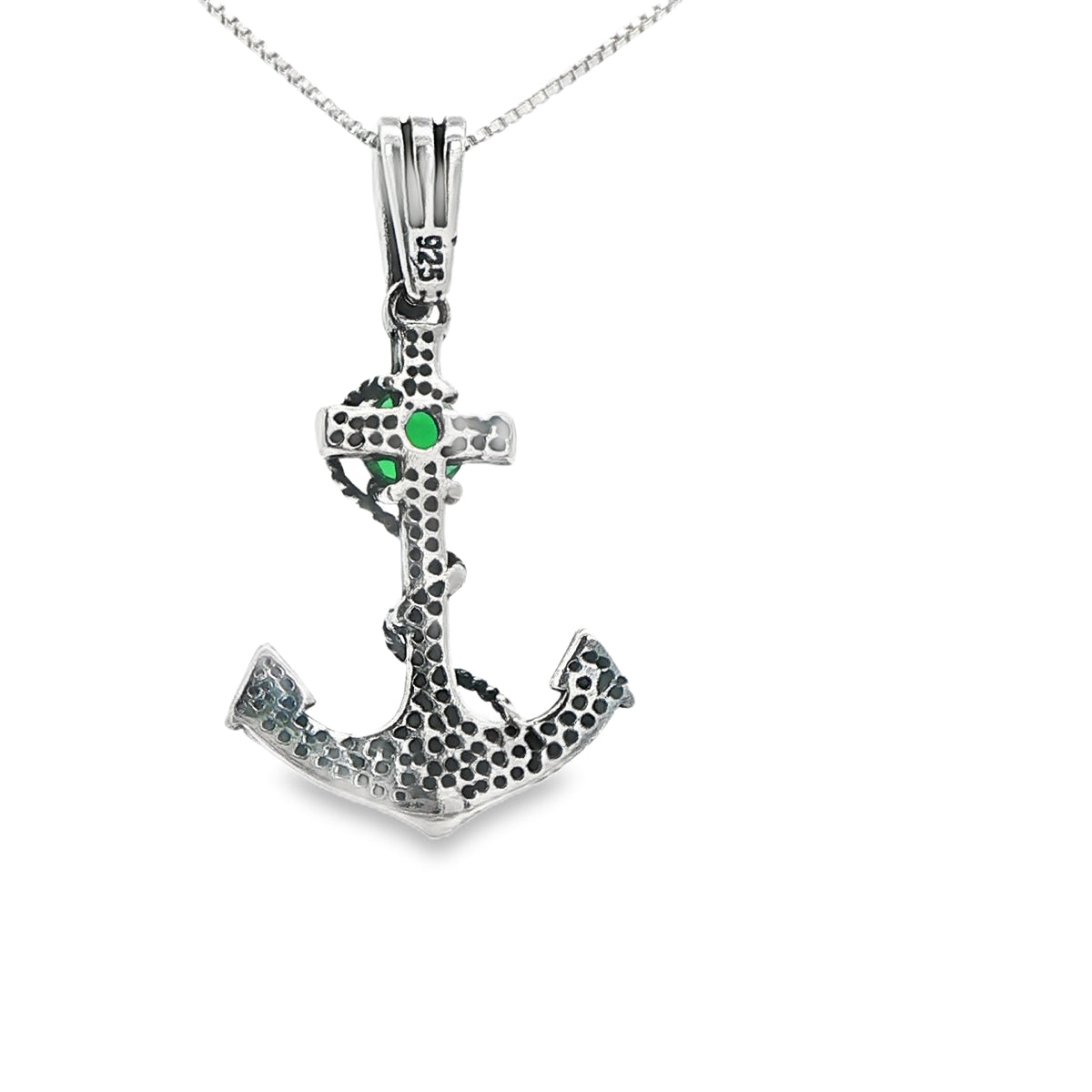 STERLING SILVER CHARM CZ GREEN ANCHOR
