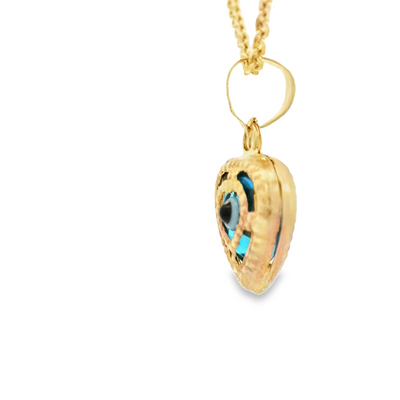 PENDANT 14K EVIL EYE HEART BLUE MILIGRAIN