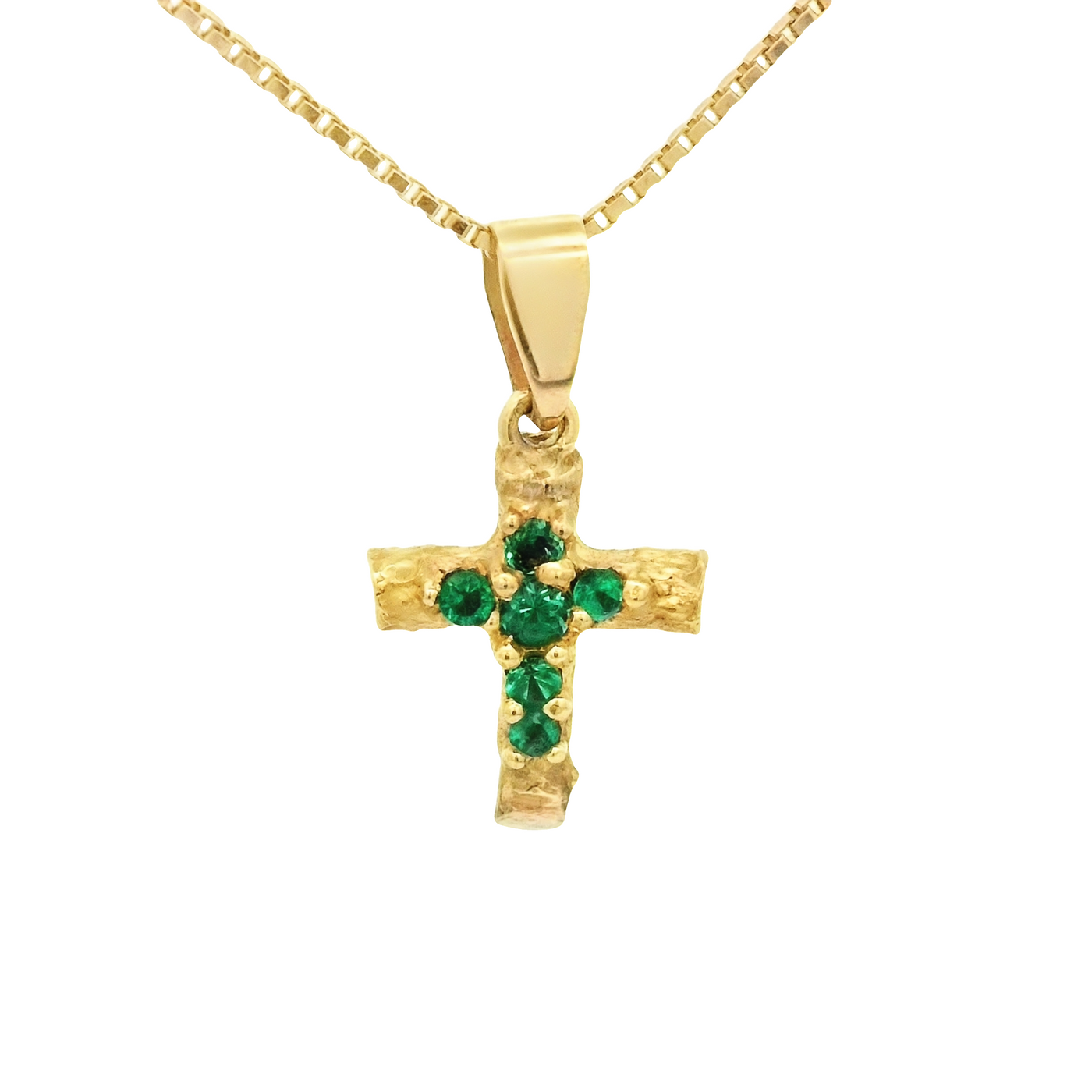 18KR Cross Pendant with Natural Emeralds