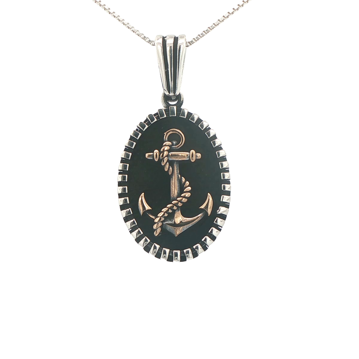 STERLING SILVER CHARM ANCHOR BLACK BACKGROUND OVAL