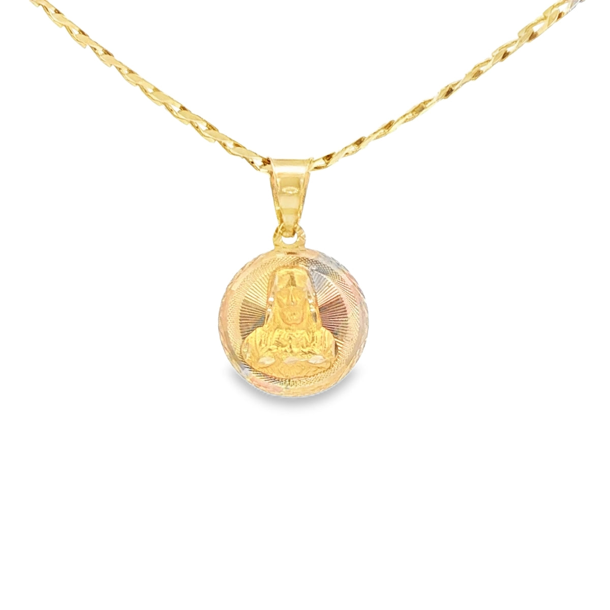 PENDANT 14K JESUS DC ROUND 3TONE