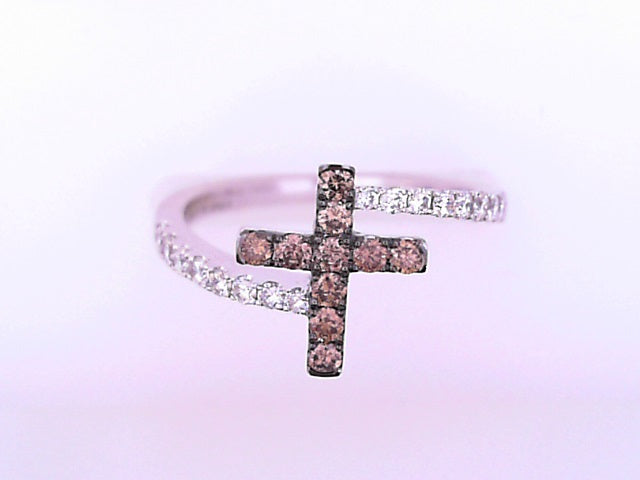 RING 14K WHITE #7 BAND CROSS DIAMOND CHOCOLATE  0.