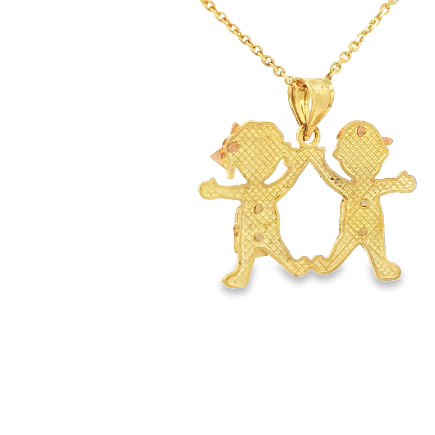 PENDANT 14KP 2.5G BOY GIRL 3TONE HOLDING HANDS