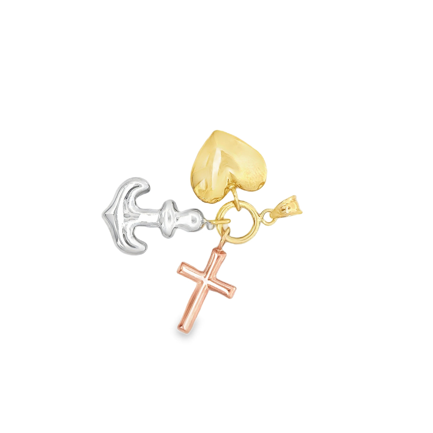 PENDANT 14K 2.4G DANGLE ANCHOR HEART CROSS 3TONE