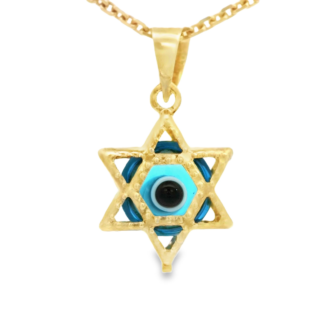 PENDANT 14K EVIL EYE BLUE STAR MILIGRAIN