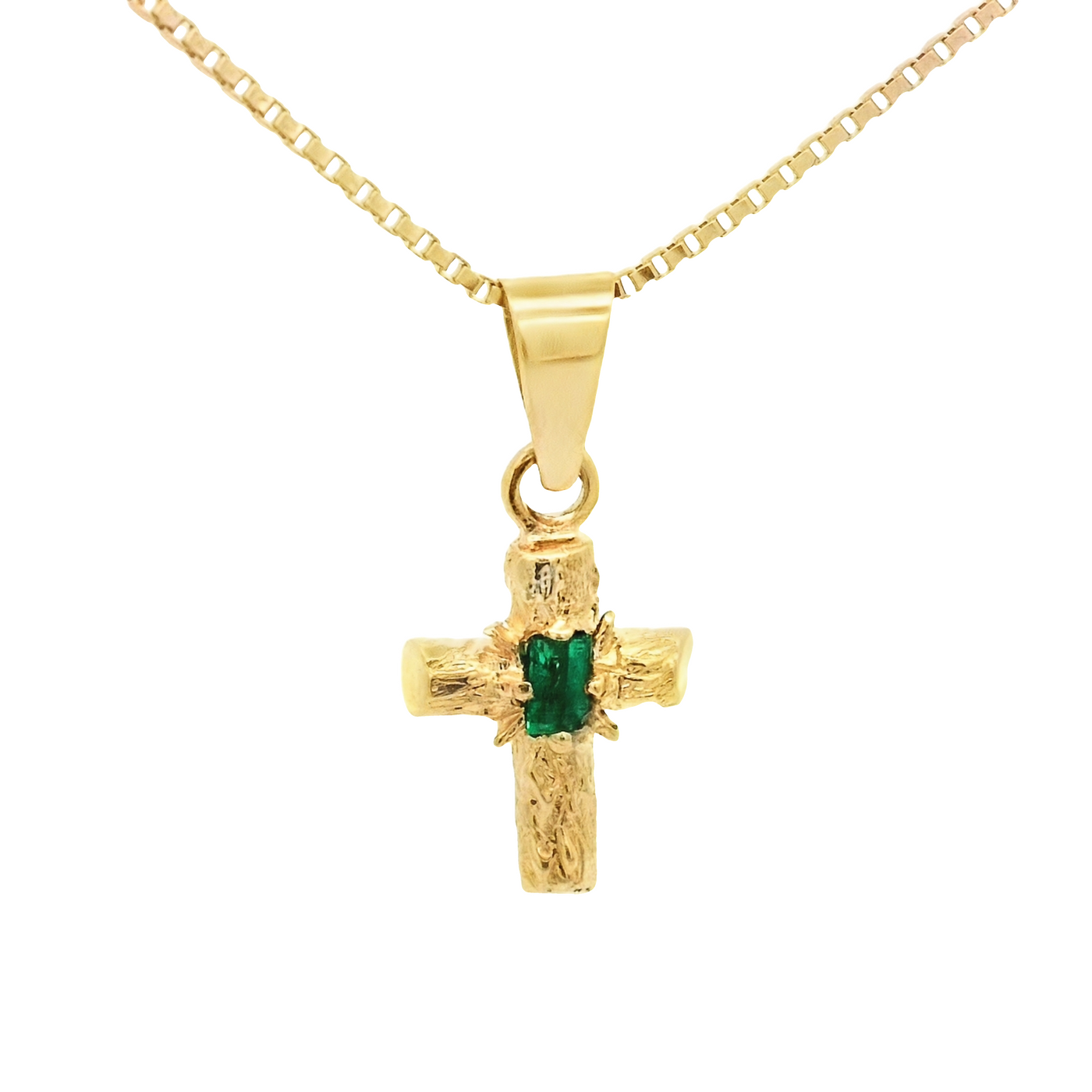 18KR Cross Pendant with Natural Emeralds