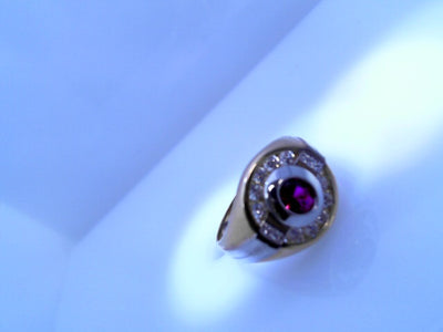 RING 14KR 7.4G ROUND #10 CZ RED OVAL 2TONE SHANK