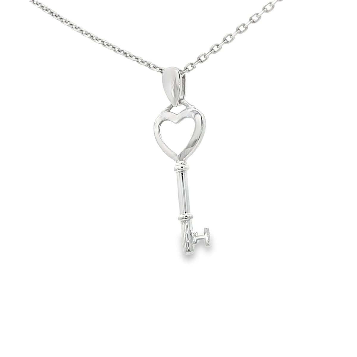 14K  WHITE KEY PENDANT KEY HEART POLISHED