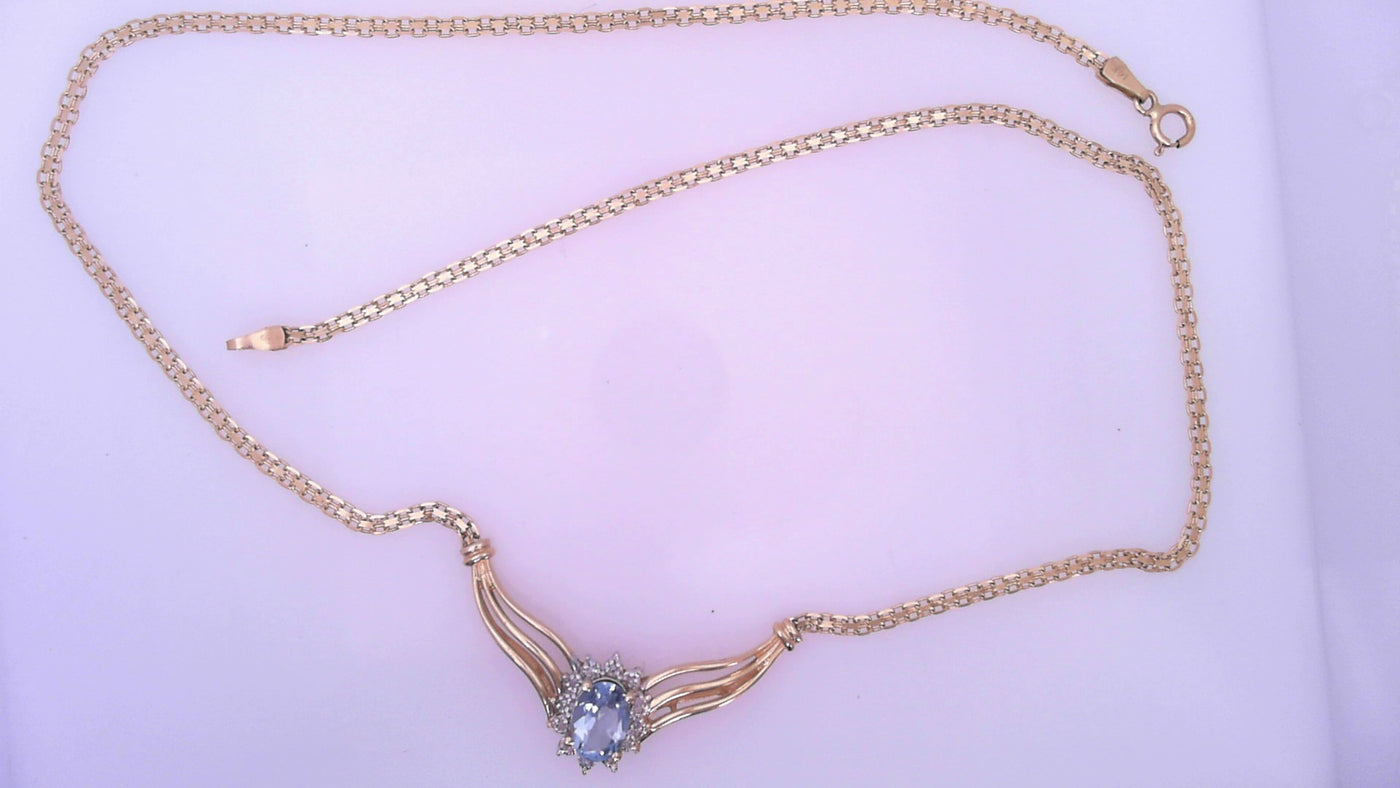 Chain 14k Mesh Necklace Blue Topaz & diamonds 17"