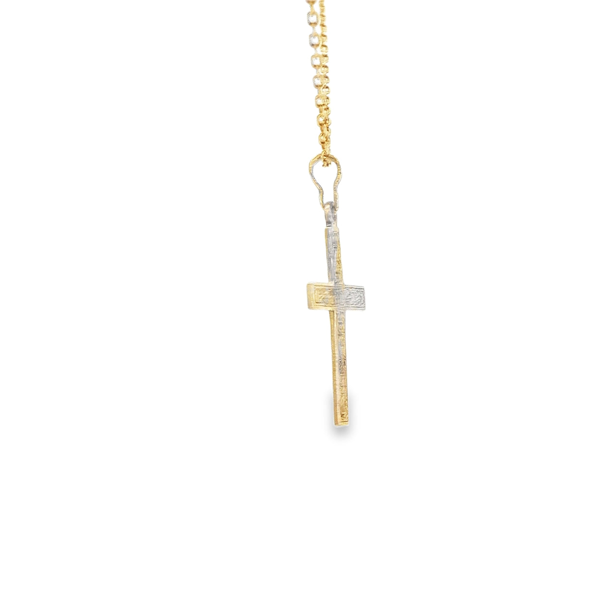 14 KARAT DIAMOND CUT CHARM JESUS CROSS CIRCLE BACK