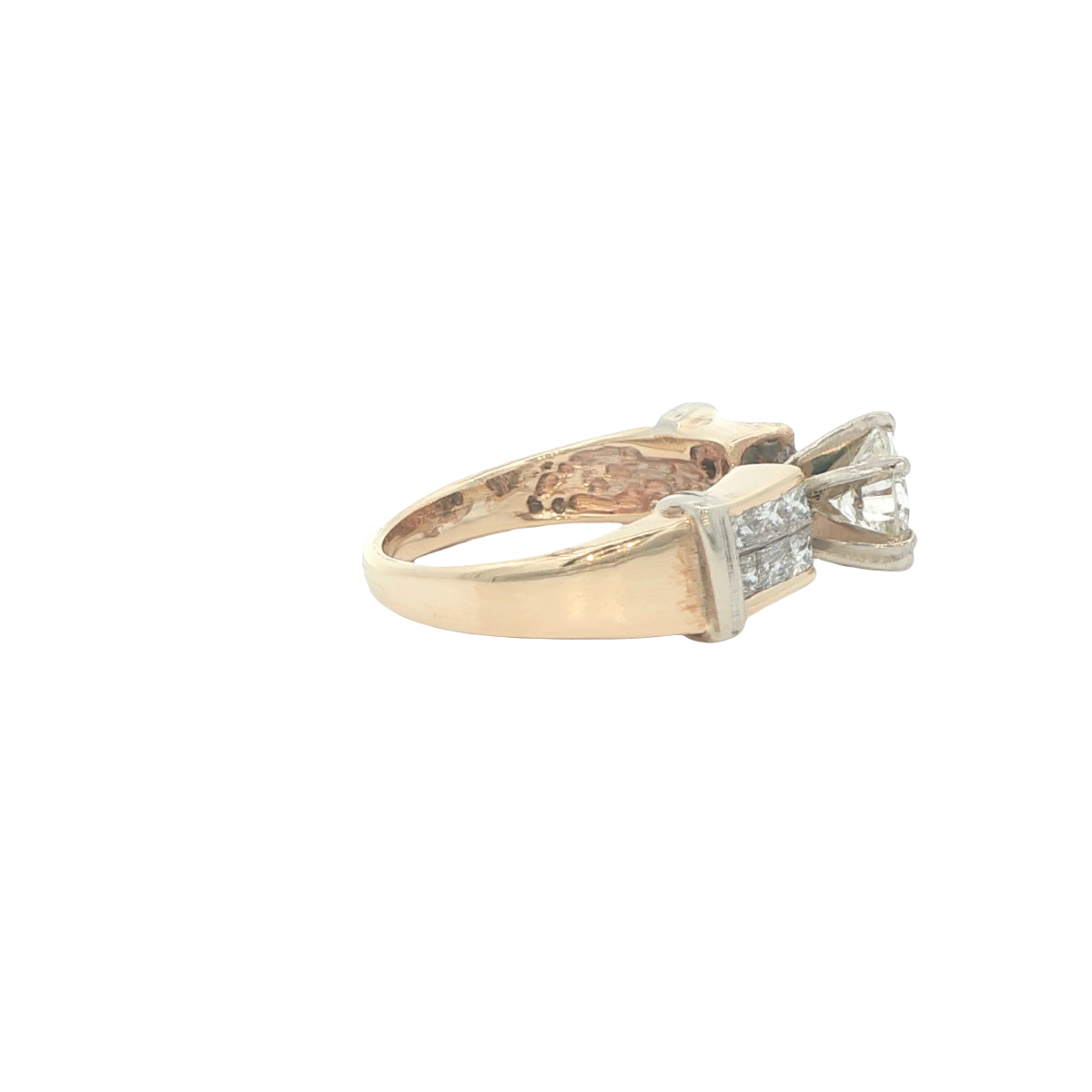 RING 14K #7 GIA CERTIFICATE DIAMOND ROUND   CHANNEL SET PRINCESS