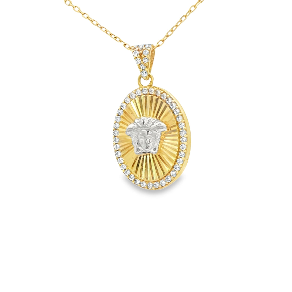 PENDANT 14K 2.0G MEDUSA OVAL CZ STARBURST VERSACE