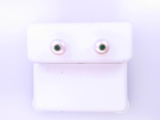 18 KARAT STUD EARRINGS WEIGHT: 0.8G : CZ PEARL GRE