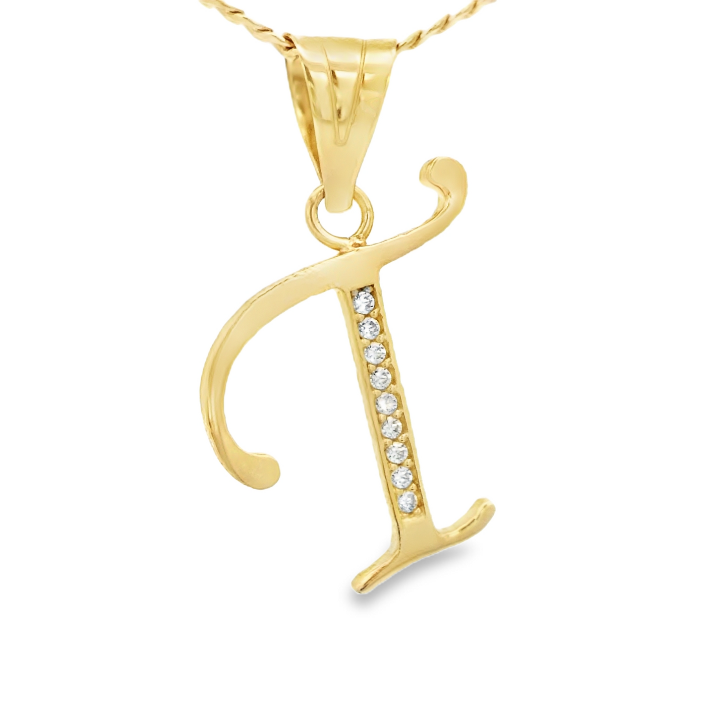 PENDANT 14K Letter T CZ Italian