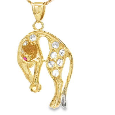14 KARAT CHARM WEIGHT: 7.0G : CZ PANTHER WITH RED