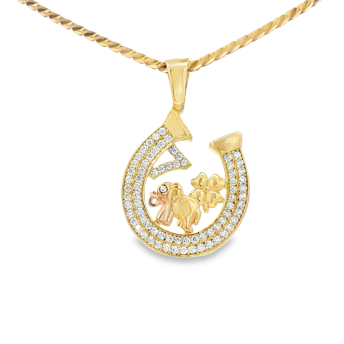 PENDANT 14K 3.3G HORSEHOE CZ LUCKY SYMBOLS 7 ELEFA