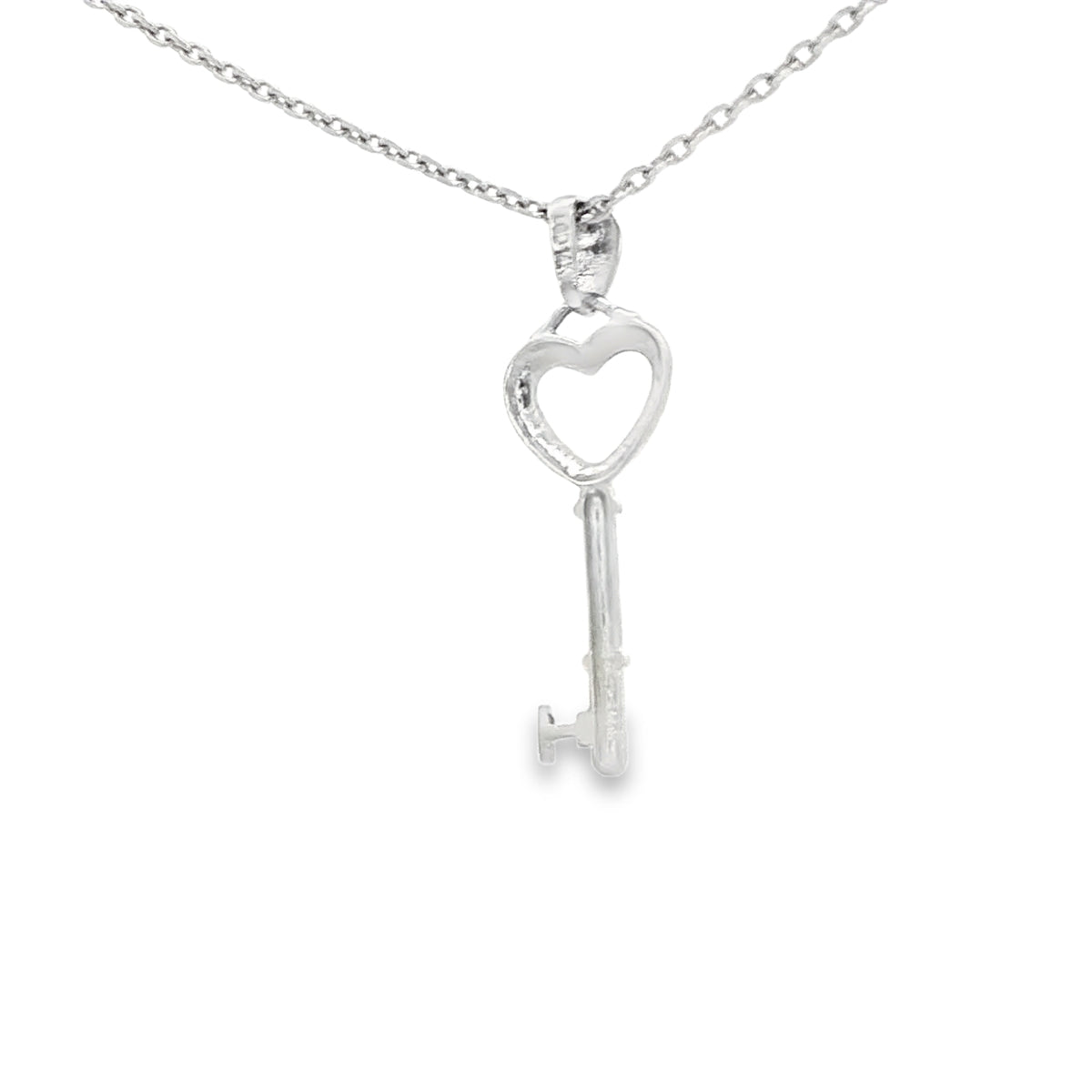 14K  WHITE KEY PENDANT KEY HEART POLISHED