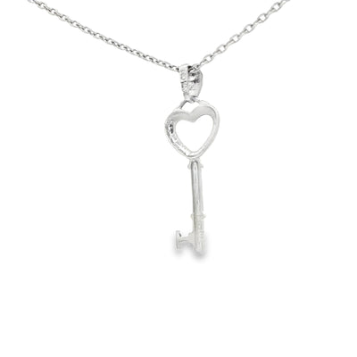 14K  WHITE KEY PENDANT KEY HEART POLISHED