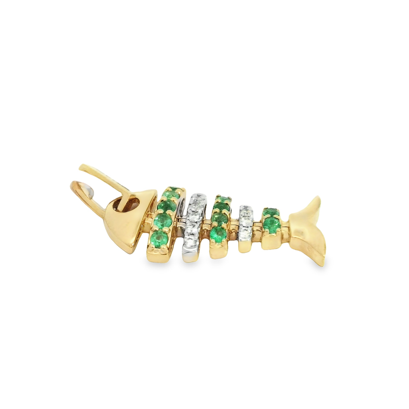 14K PENDENT  2.8 DIAMOND/EMERALD D0.10 EM0.25 FISH