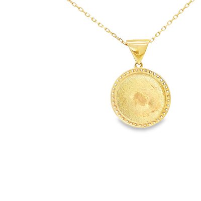 14KP MEDALLION CZ CROSS ROUND BURST